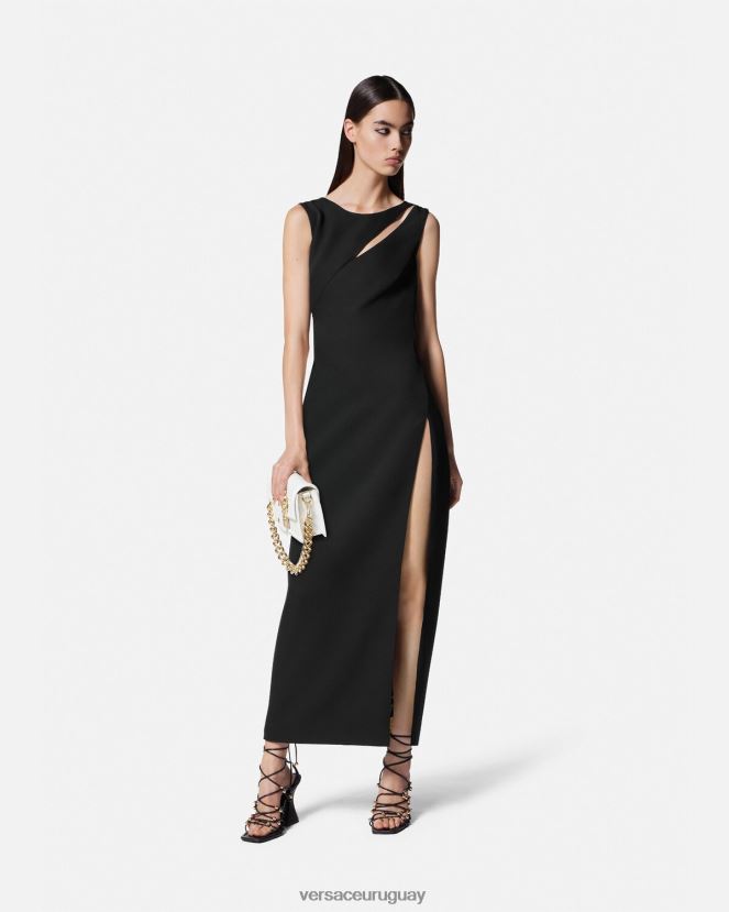 Versace vestido midi de alta costura con logo mujer negro ropa H88R0H2190