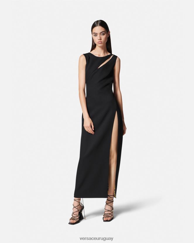 Versace vestido midi de alta costura con logo mujer negro ropa H88R0H2190