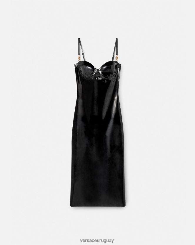 Versace vestido midi de látex con medusa mujer negro ropa H88R0H39