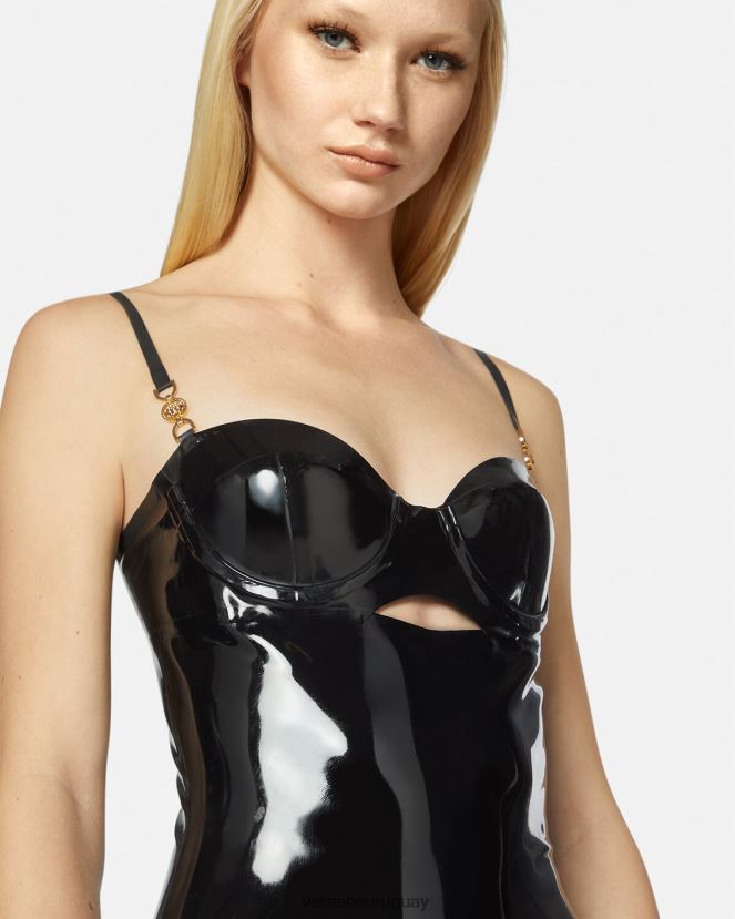 Versace vestido midi de látex con medusa mujer negro ropa H88R0H39