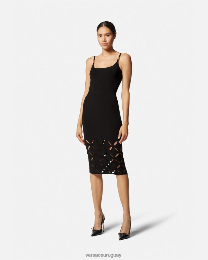 Versace vestido midi de punto con aberturas mujer negro ropa H88R0H49