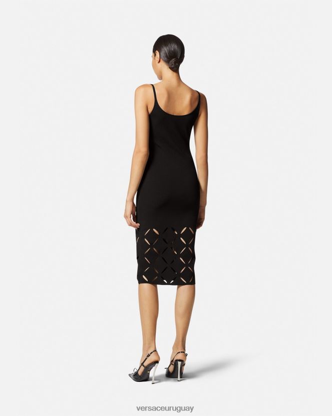 Versace vestido midi de punto con aberturas mujer negro ropa H88R0H49
