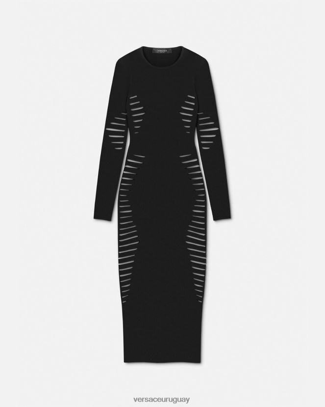 Versace vestido midi de punto con aberturas mujer negro ropa H88R0H50