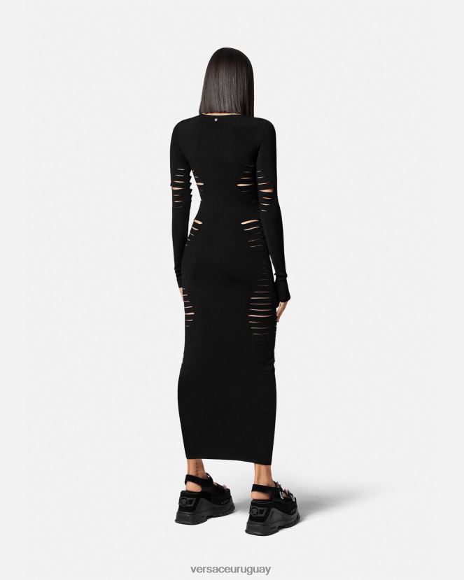 Versace vestido midi de punto con aberturas mujer negro ropa H88R0H50