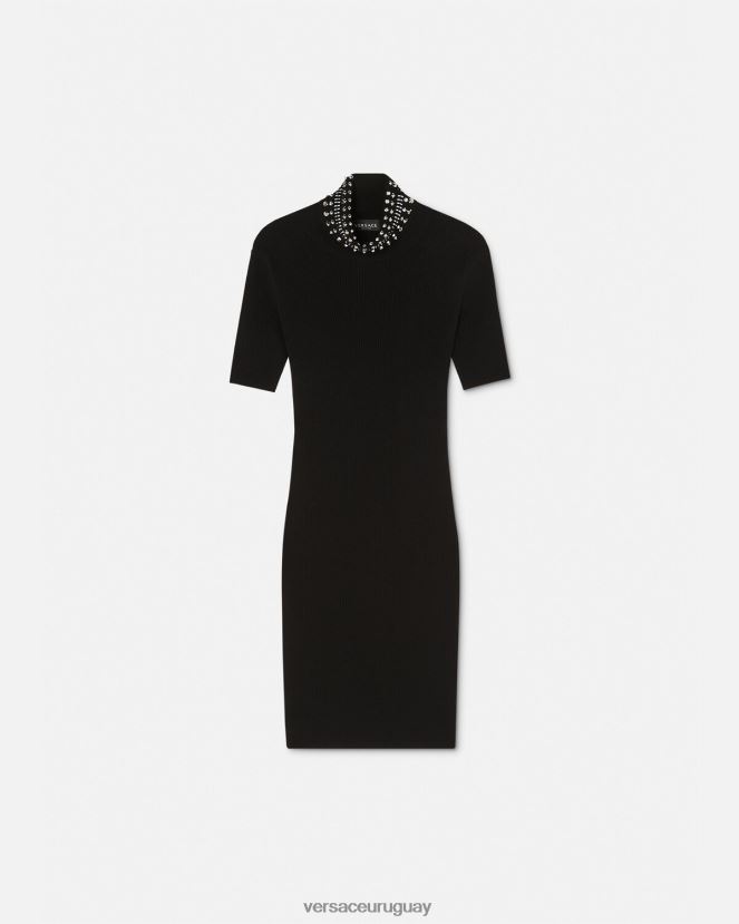 Versace vestido midi de punto con cuello alto y picos mujer negro ropa H88R0H71