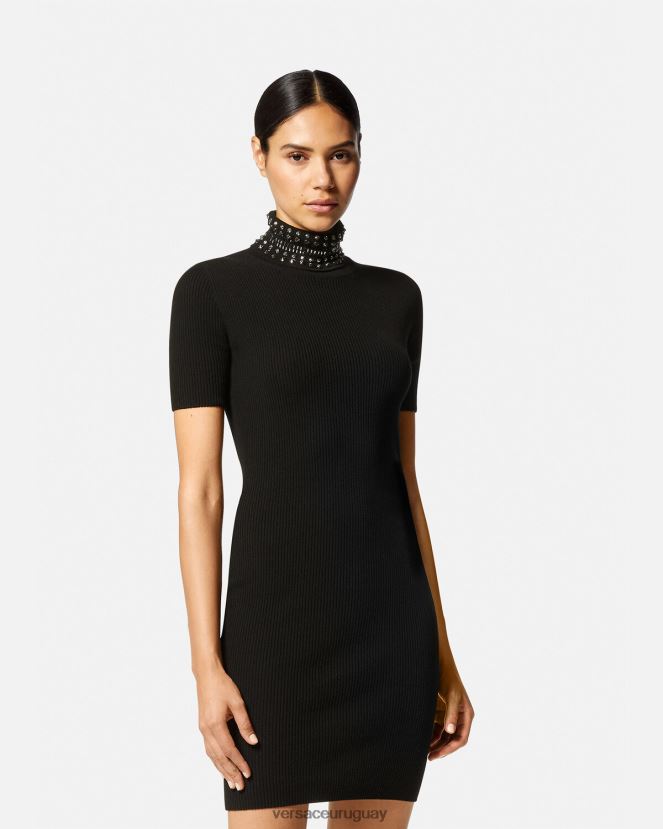 Versace vestido midi de punto con cuello alto y picos mujer negro ropa H88R0H71