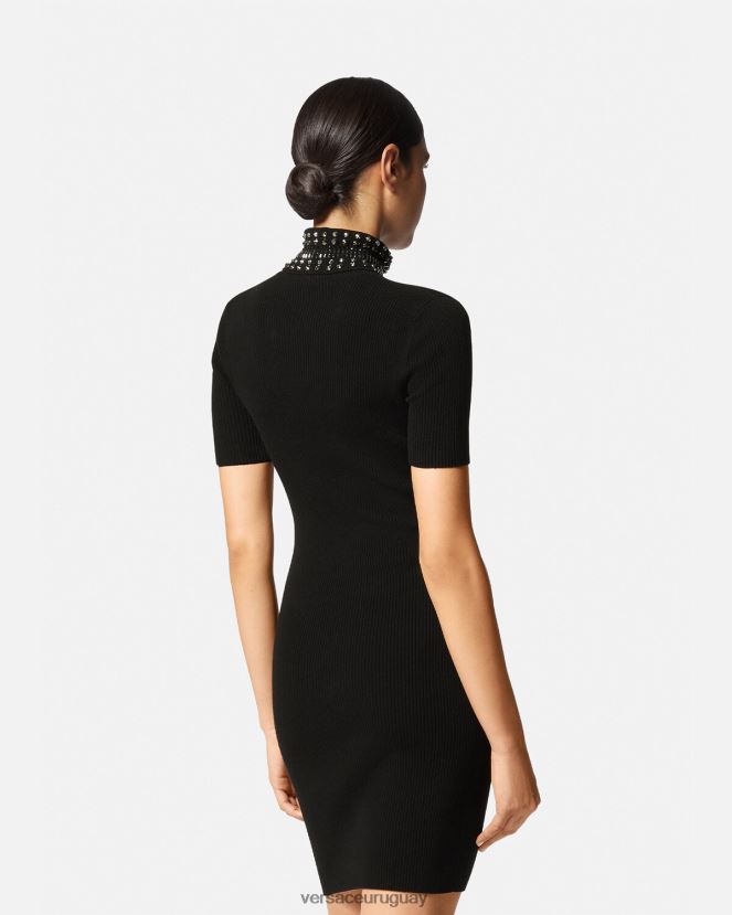 Versace vestido midi de punto con cuello alto y picos mujer negro ropa H88R0H71