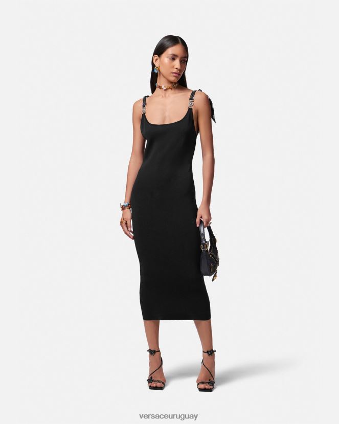Versace vestido midi de punto con mariposas y medusa \'95 mujer negro ropa H88R0H6