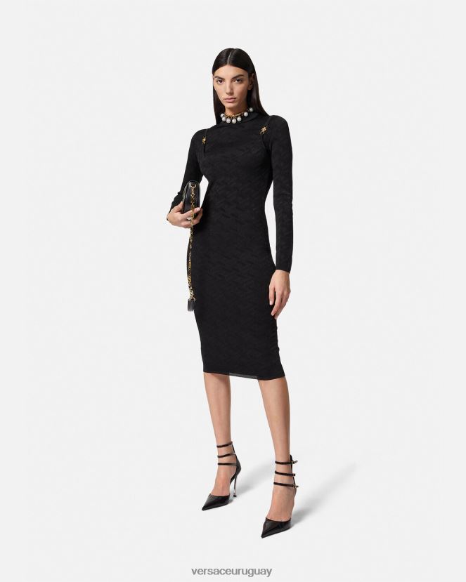 Versace vestido midi de punto con medusa \'95 y la greca mujer negro ropa H88R0H38