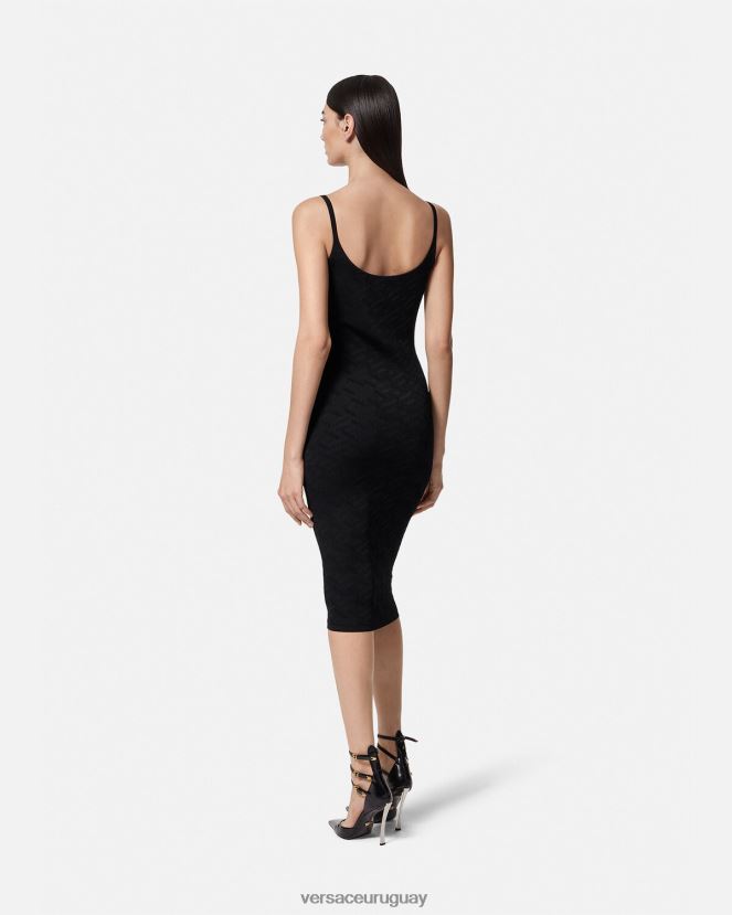 Versace vestido midi de punto con medusa \'95 y la greca mujer negro ropa H88R0H38