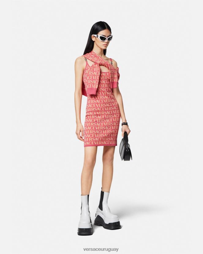 Versace vestido midi de punto integral mujer rosa y blanco ropa H88R0H24