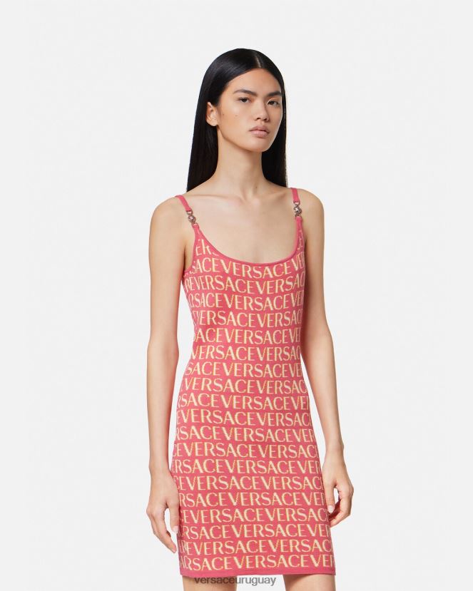 Versace vestido midi de punto integral mujer rosa y blanco ropa H88R0H24