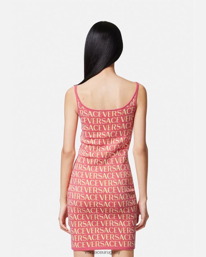 Versace vestido midi de punto integral mujer rosa y blanco ropa H88R0H24