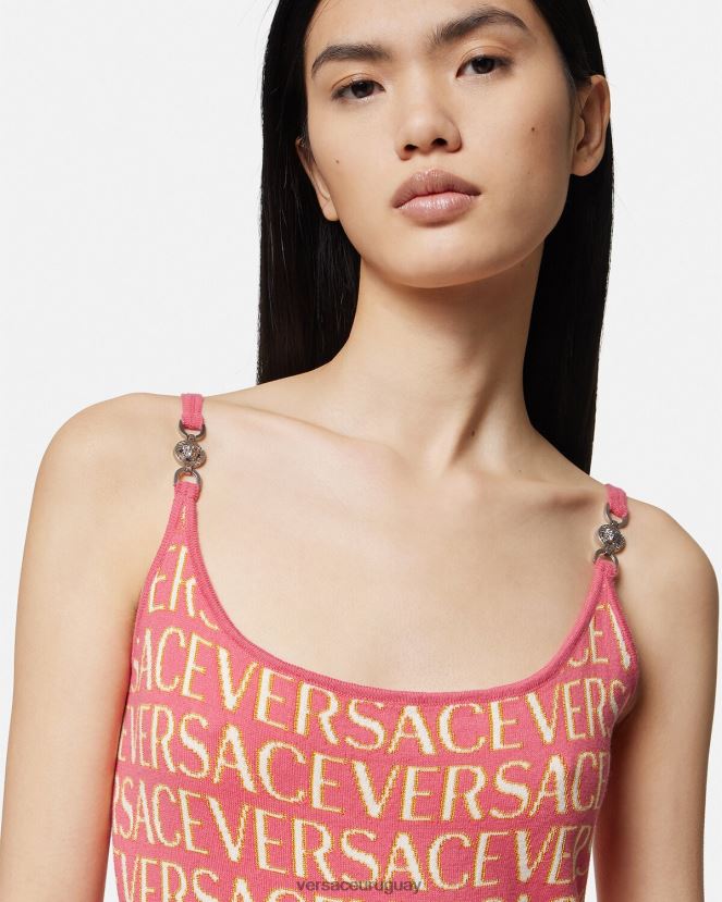 Versace vestido midi de punto integral mujer rosa y blanco ropa H88R0H24