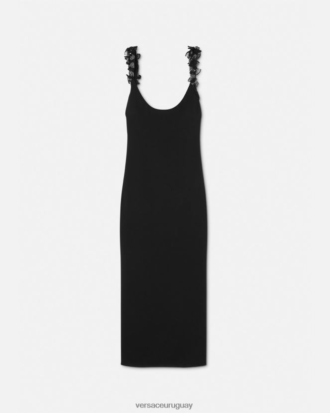 Versace vestido midi de seda con adornos enrollados mujer negro ropa H88R0H62