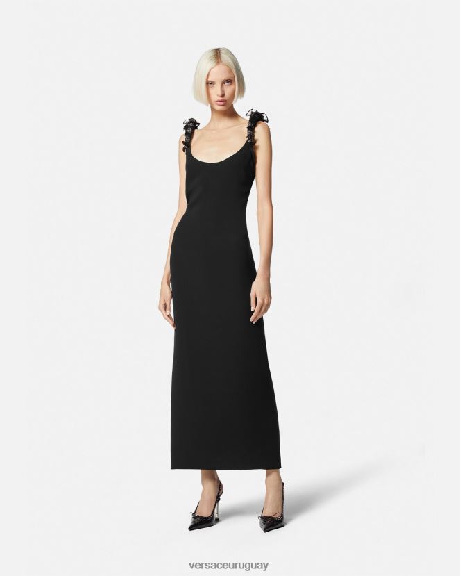 Versace vestido midi de seda con adornos enrollados mujer negro ropa H88R0H62