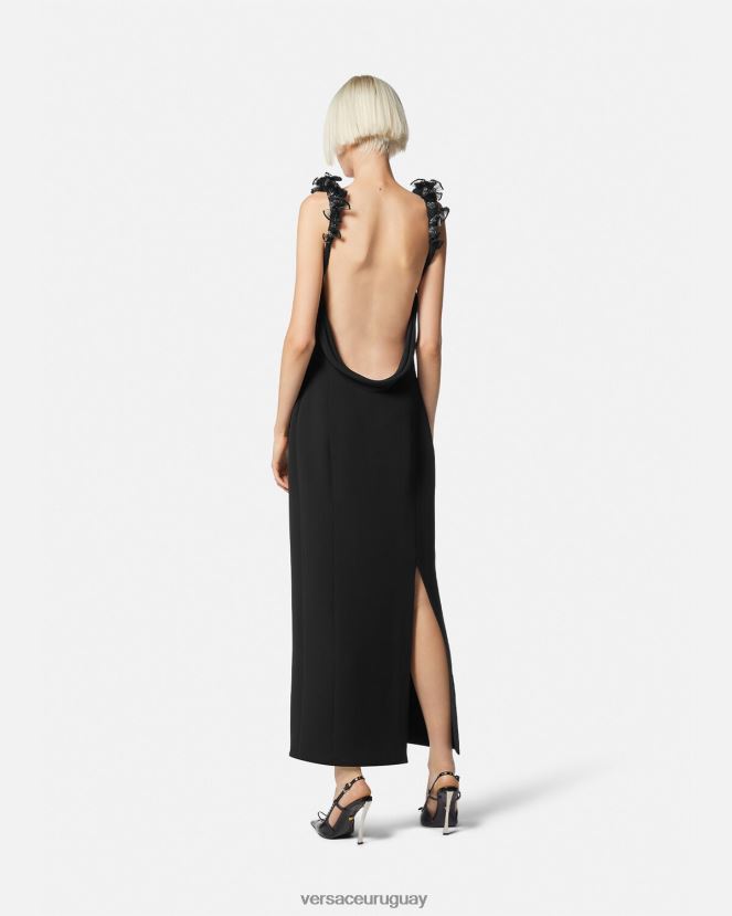 Versace vestido midi de seda con adornos enrollados mujer negro ropa H88R0H62
