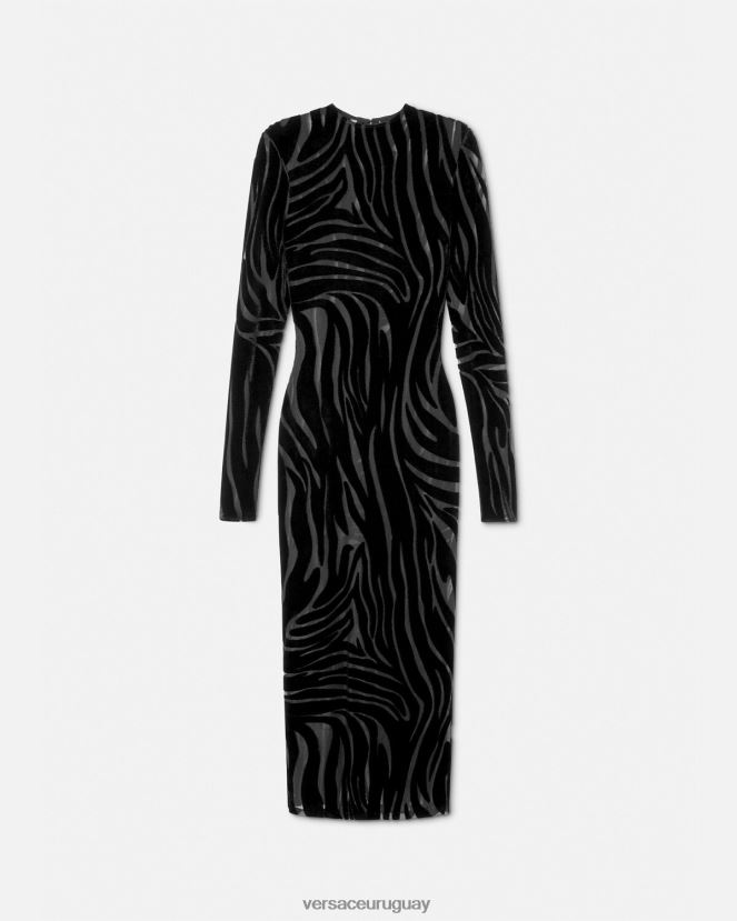 Versace vestido midi de terciopelo de cebra mujer negro ropa H88R0H72