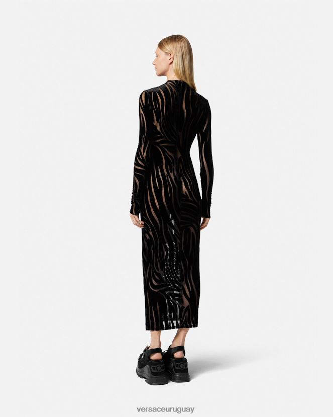 Versace vestido midi de terciopelo de cebra mujer negro ropa H88R0H72