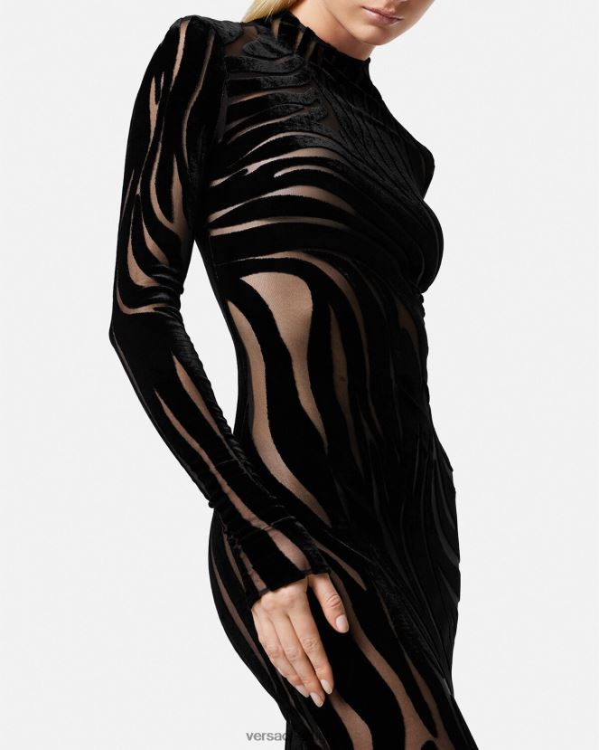 Versace vestido midi de terciopelo de cebra mujer negro ropa H88R0H72