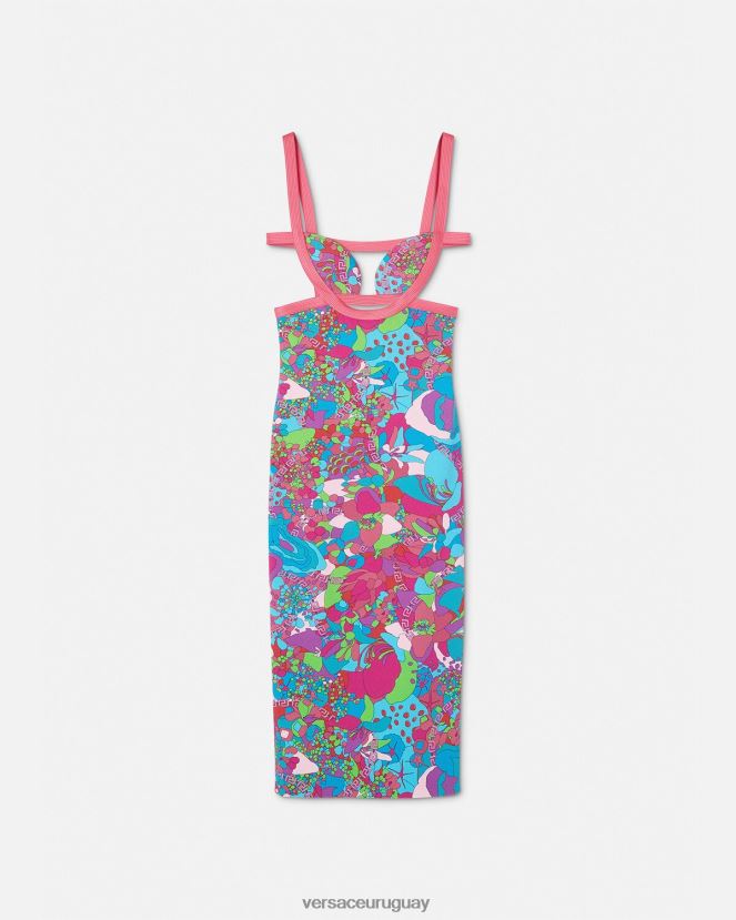 Versace vestido midi floral con aberturas de verano mujer imprimir ropa H88R0H13