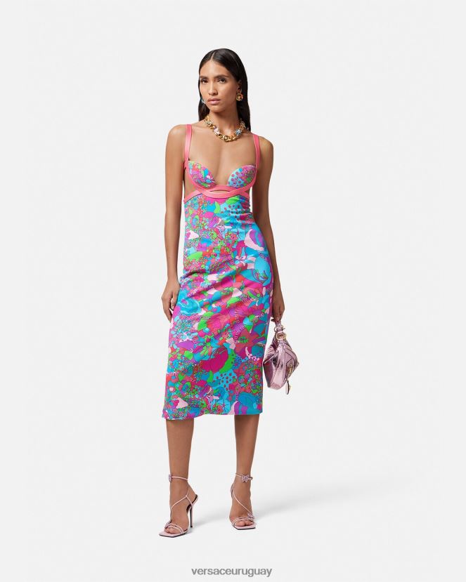Versace vestido midi floral con aberturas de verano mujer imprimir ropa H88R0H13