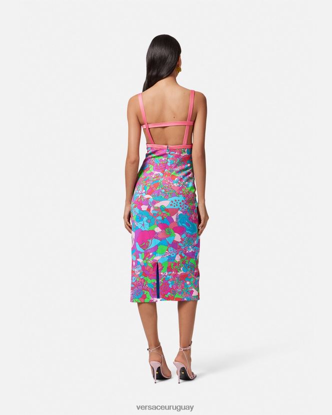 Versace vestido midi floral con aberturas de verano mujer imprimir ropa H88R0H13