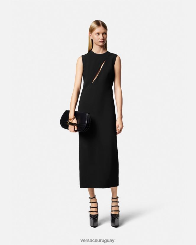 Versace vestido midi sin mangas con cortes mujer negro ropa H88R0H46