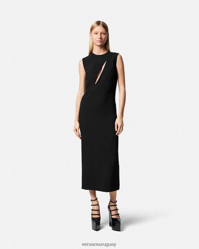 Versace vestido midi sin mangas con cortes mujer negro ropa H88R0H46