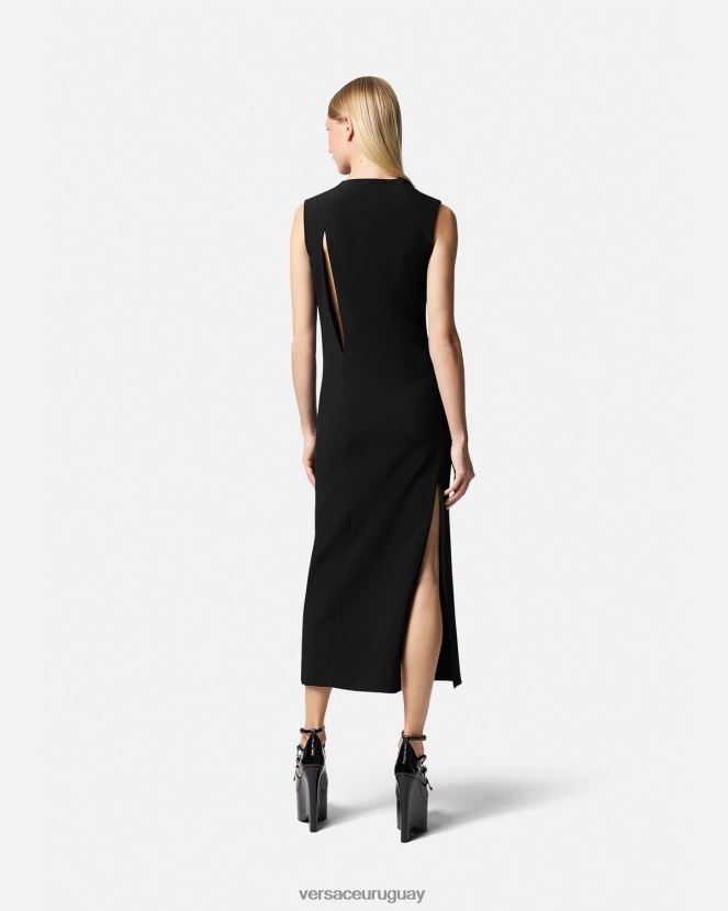 Versace vestido midi sin mangas con cortes mujer negro ropa H88R0H46