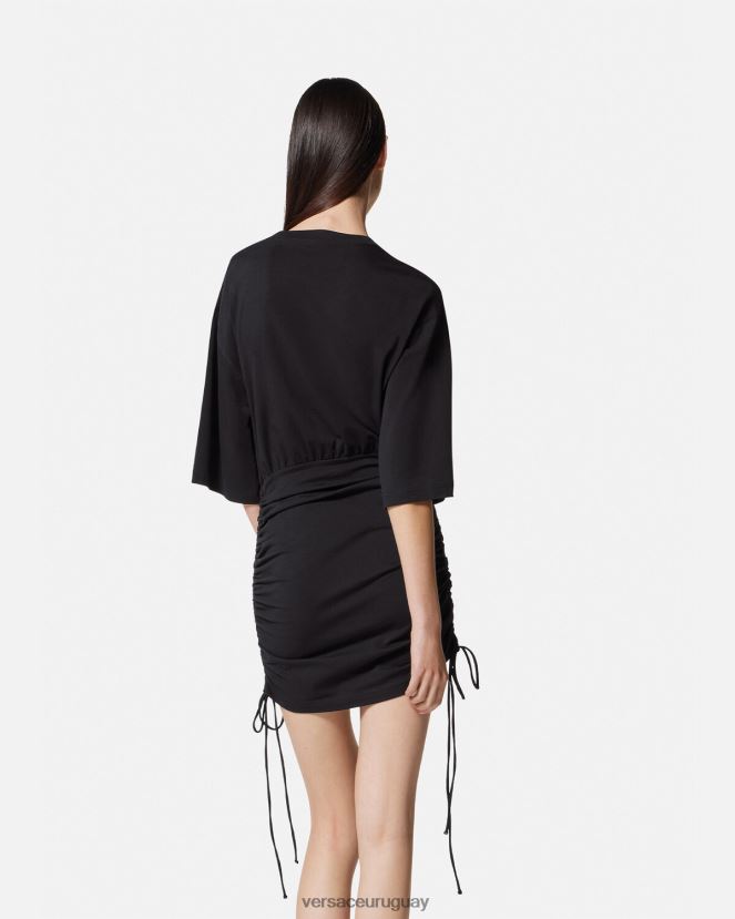 Versace vestido tipo camiseta con cordones y logo de rosas mujer negro ropa H88R0H2161