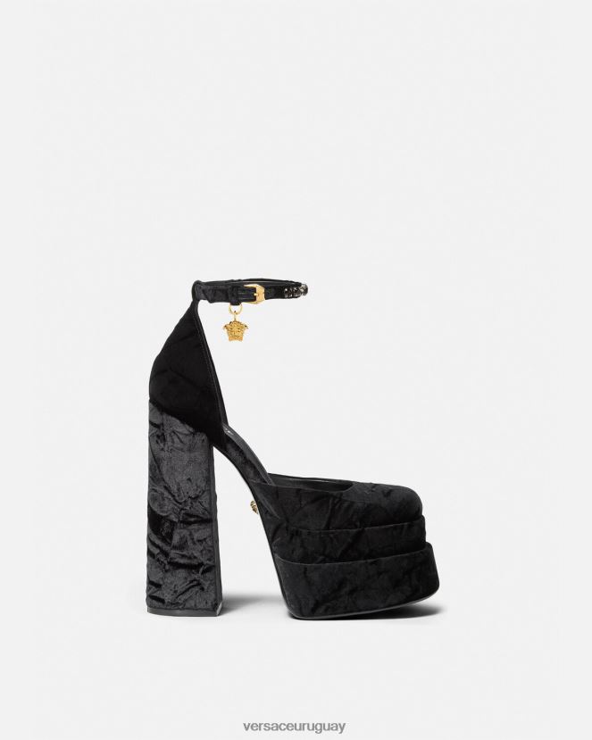 Versace zapatos de tacón con plataforma de terciopelo medusa aevitas mujer negro zapato H88R0H428