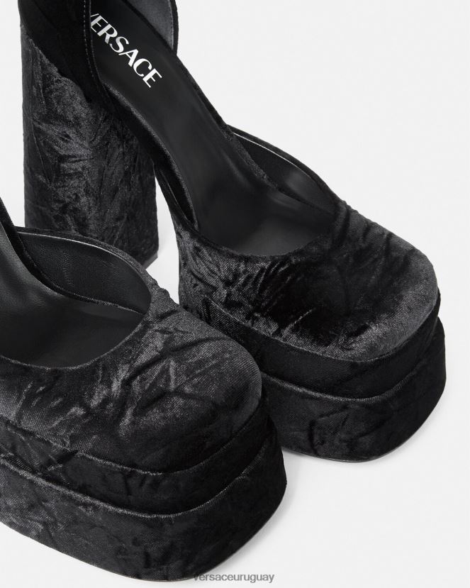 Versace zapatos de tacón con plataforma de terciopelo medusa aevitas mujer negro zapato H88R0H428