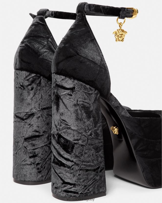 Versace zapatos de tacón con plataforma de terciopelo medusa aevitas mujer negro zapato H88R0H428
