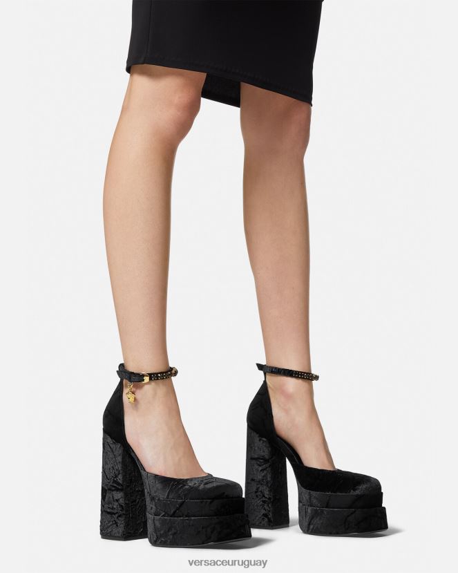 Versace zapatos de tacón con plataforma de terciopelo medusa aevitas mujer negro zapato H88R0H428