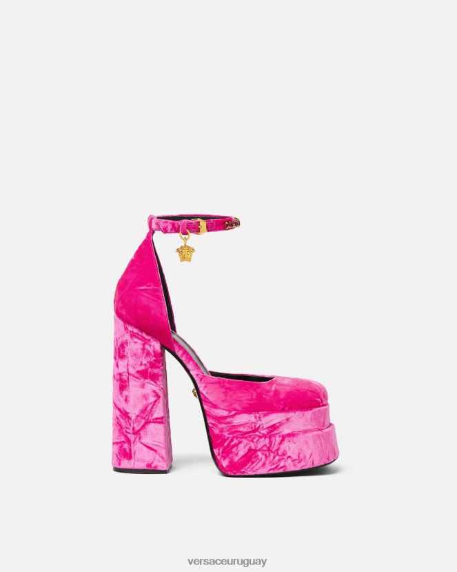 Versace zapatos de tacón con plataforma de terciopelo medusa aevitas mujer rosa zapato H88R0H429