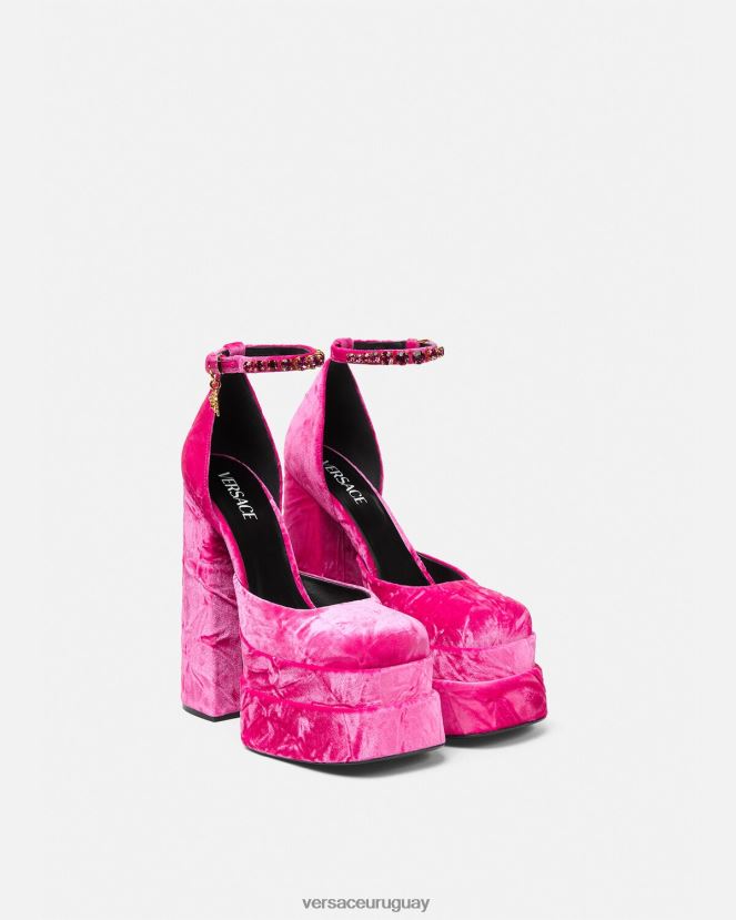 Versace zapatos de tacón con plataforma de terciopelo medusa aevitas mujer rosa zapato H88R0H429