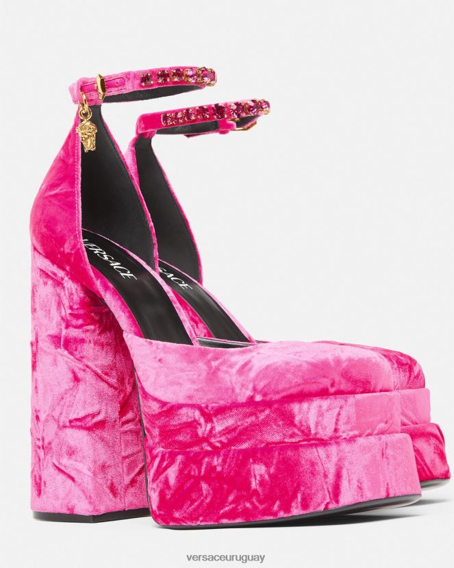 Versace zapatos de tacón con plataforma de terciopelo medusa aevitas mujer rosa zapato H88R0H429