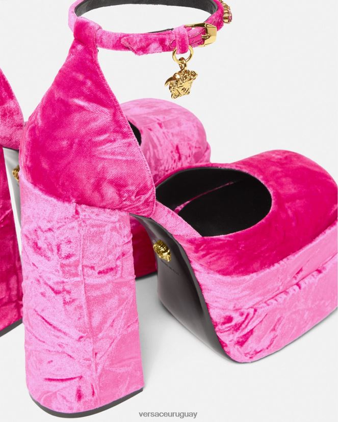 Versace zapatos de tacón con plataforma de terciopelo medusa aevitas mujer rosa zapato H88R0H429