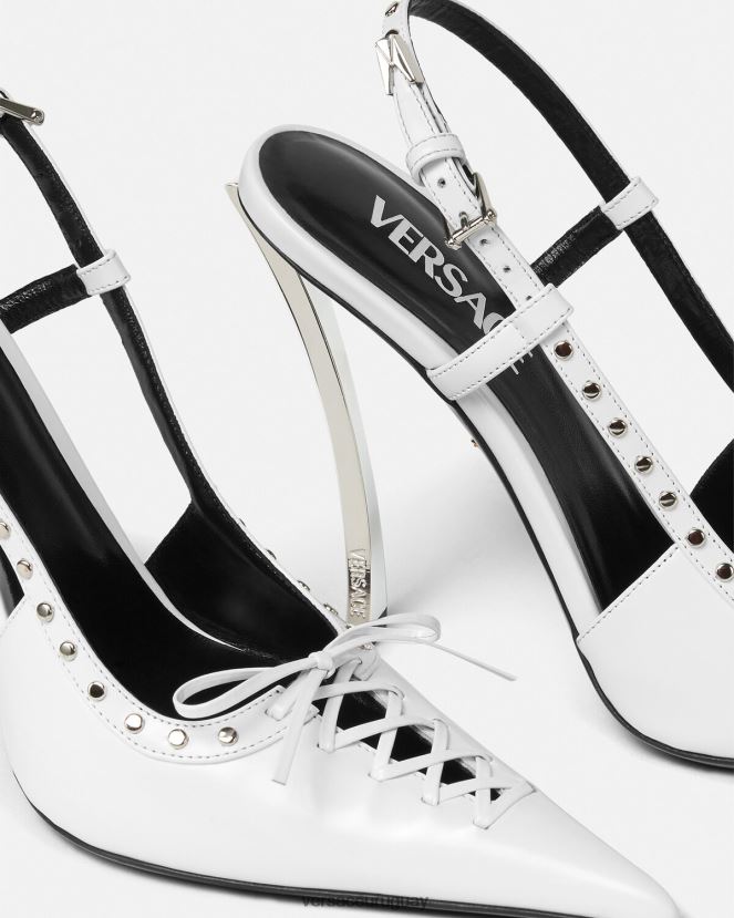 Versace zapatos de tacón con tira trasera y cordones mujer blanco zapato H88R0H383