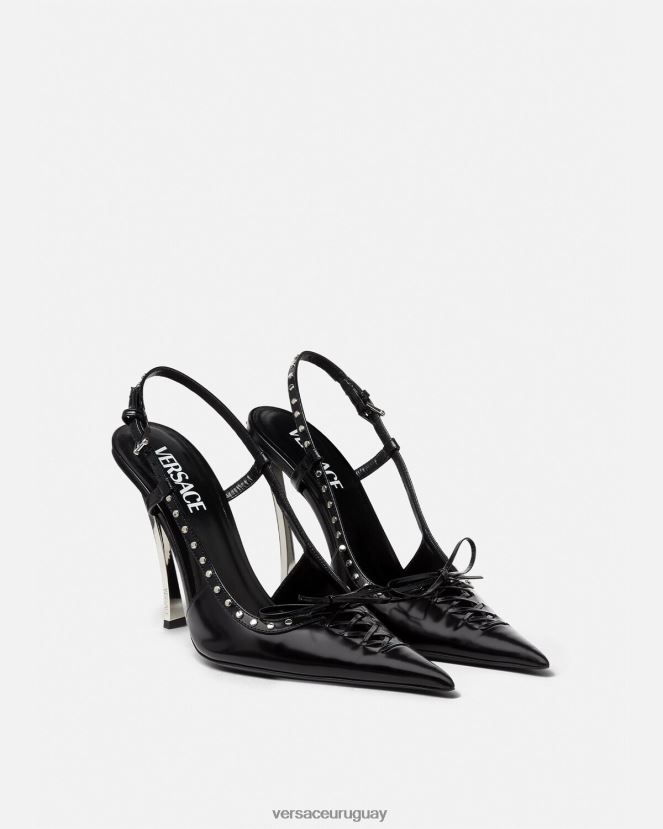 Versace zapatos de tacón con tira trasera y cordones mujer negro zapato H88R0H382
