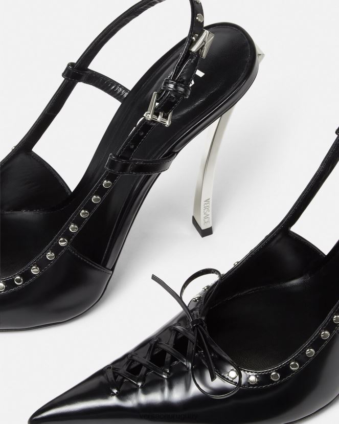 Versace zapatos de tacón con tira trasera y cordones mujer negro zapato H88R0H382