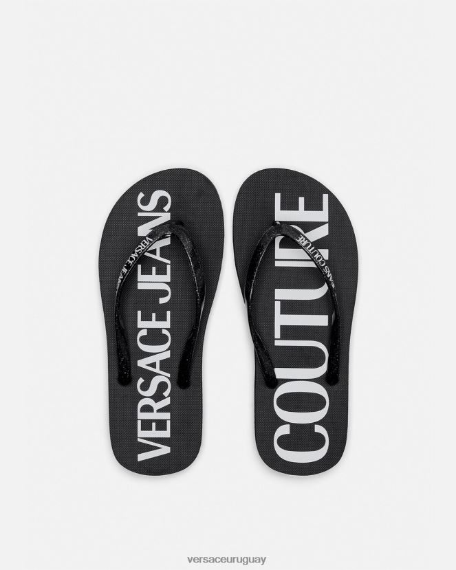 Versace chanclas con logo mujer negro y estampado zapato H88R0H2286