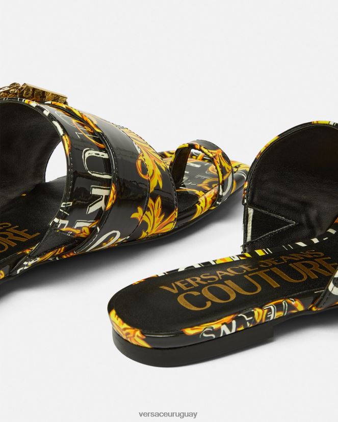 Versace mules Millie de alta costura con logo mujer oro negro zapato H88R0H2300