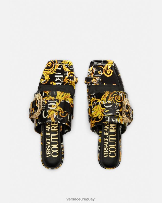Versace mules Millie de alta costura con logo mujer oro negro zapato H88R0H2300