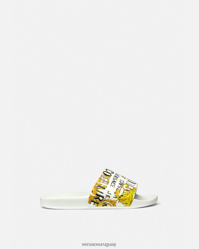 Versace chanclas Shelly de alta costura con logo mujer oro y blanco zapato H88R0H2309