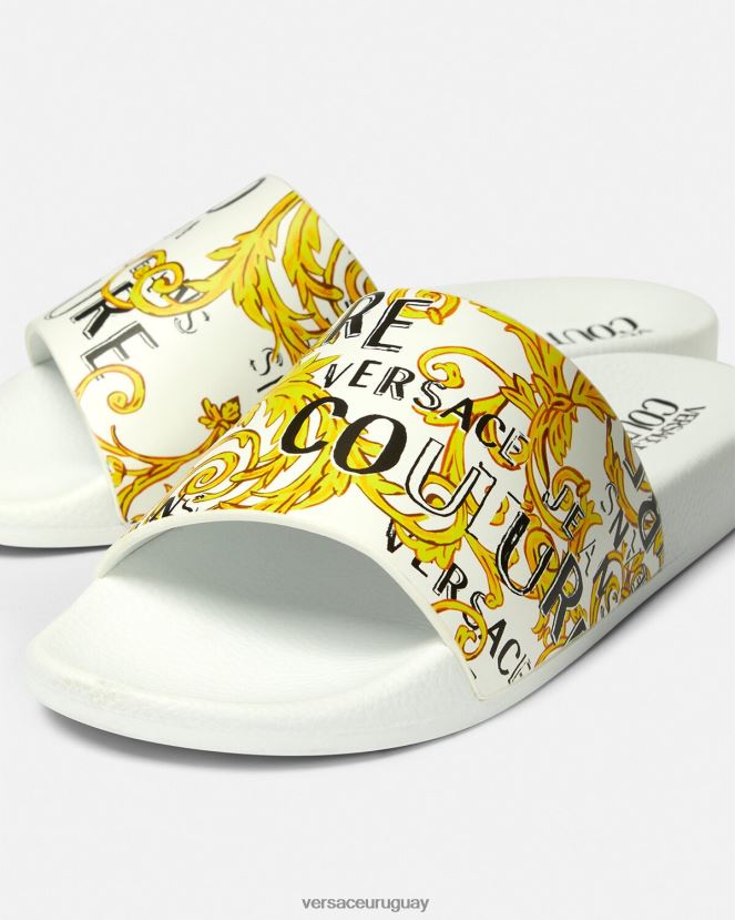 Versace chanclas Shelly de alta costura con logo mujer oro y blanco zapato H88R0H2309