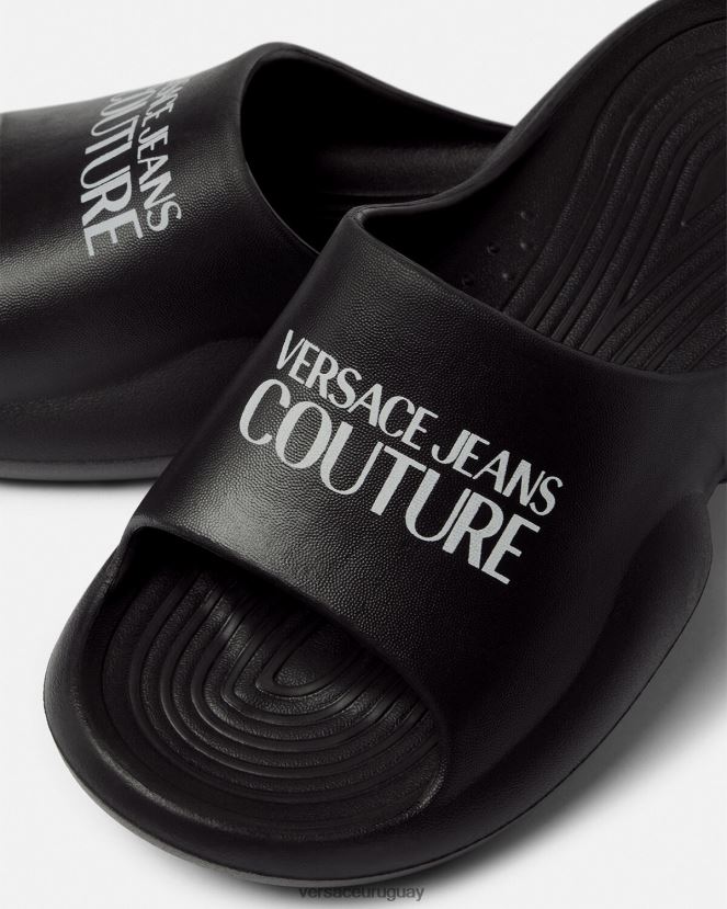 Versace diapositivas de etiqueta mujer negro zapato H88R0H2268