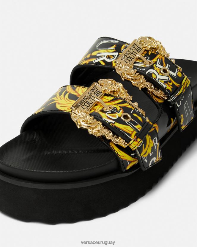 Versace sandalias Arizona de alta costura con logo mujer oro negro zapato H88R0H2276