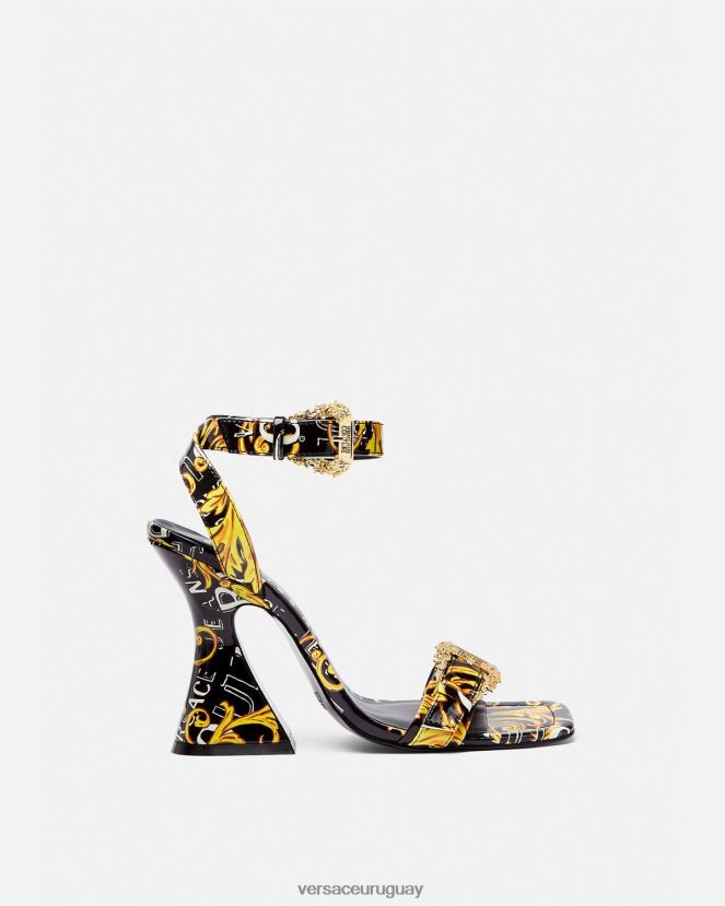 Versace sandalias Kirsten de alta costura con logo mujer oro negro zapato H88R0H2292